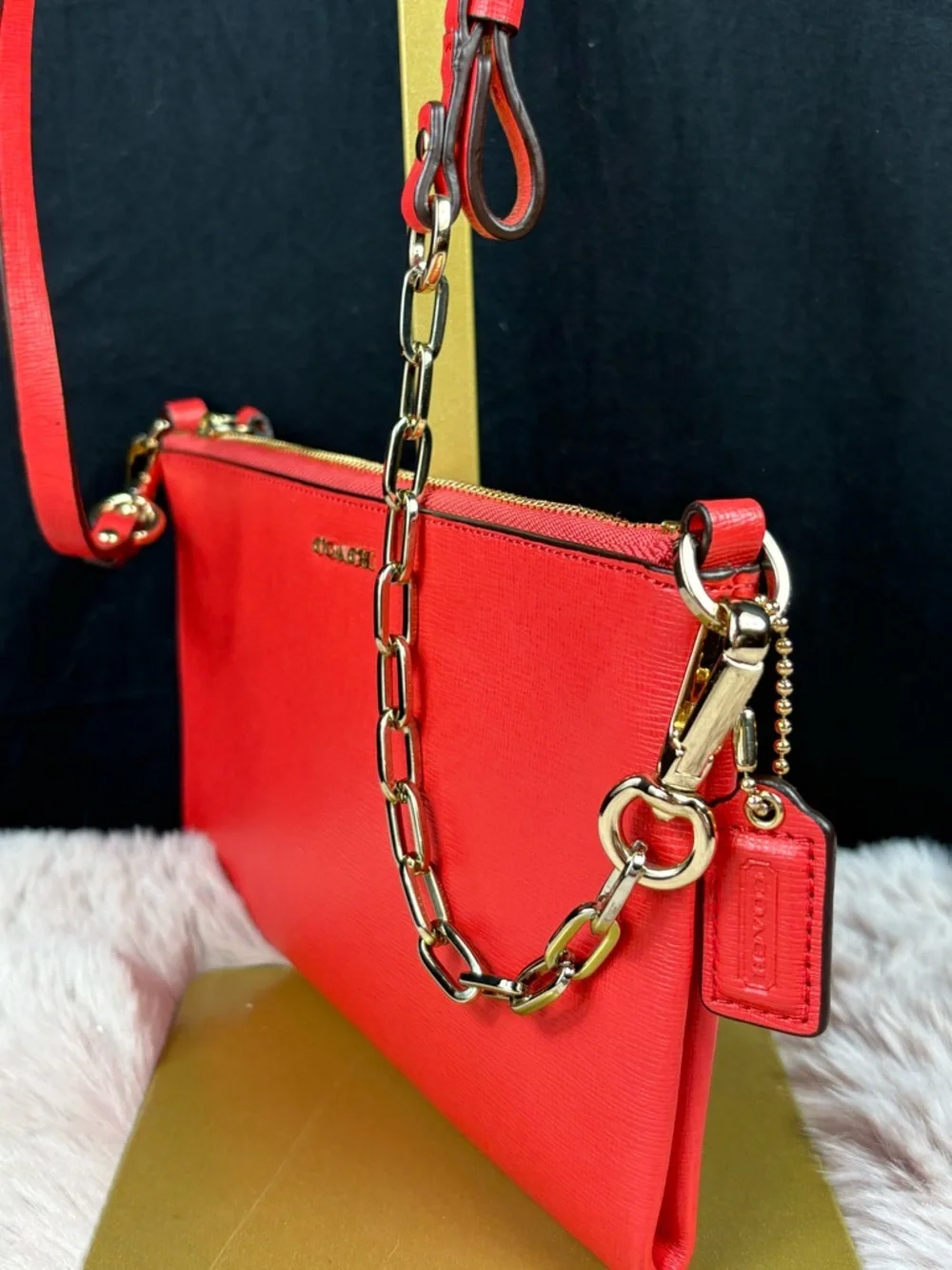 Coach Kylie Crossbody Bag - Bright Coral Saffiano Leather - Convertible Clutch